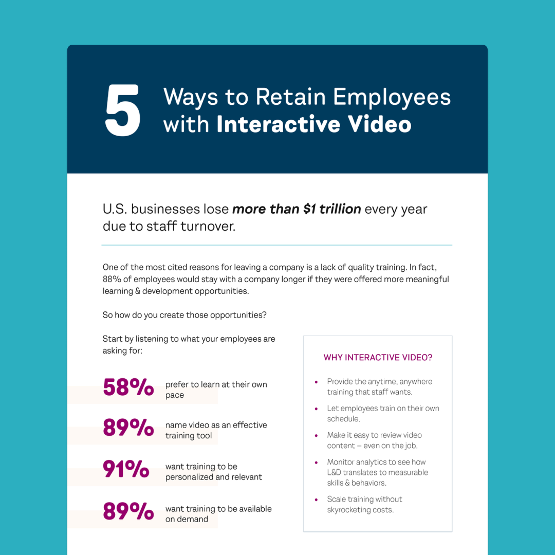 5 ways to Retain Employees with Interactive Video eBook cover against light blue background